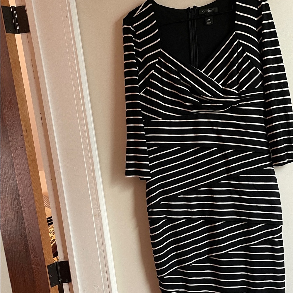 White House Black Market Striped Black and White Long Sleeve Dress